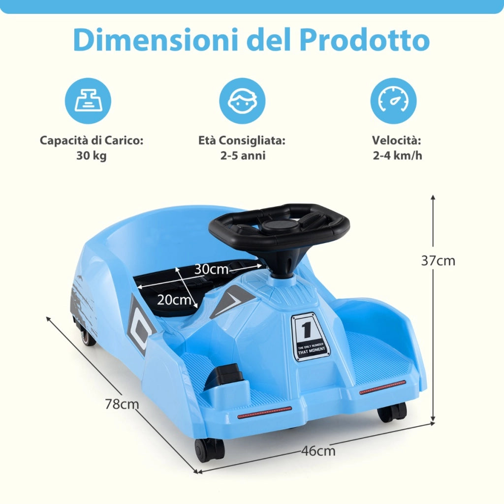 Go kart elettrico per pulizia macchina da corsa 12V con mop staccabile, Go kart elettrico telecomando a 3 velocit¨¤ Blu-Go Kart