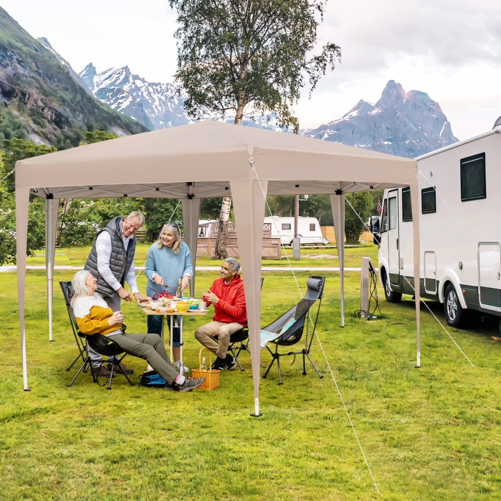 Tenda a baldacchino esagonale 400 x 348 cm, Gazebo da campeggio pesante regolabile in altezza con gambe rivestite Kaki