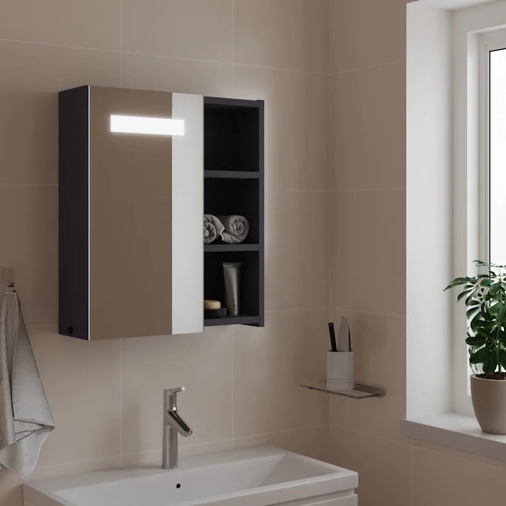 Armadietto Bagno con Specchio e LED-Mobile bagno con specchio Grigio Chiaro 45x13x52 cm