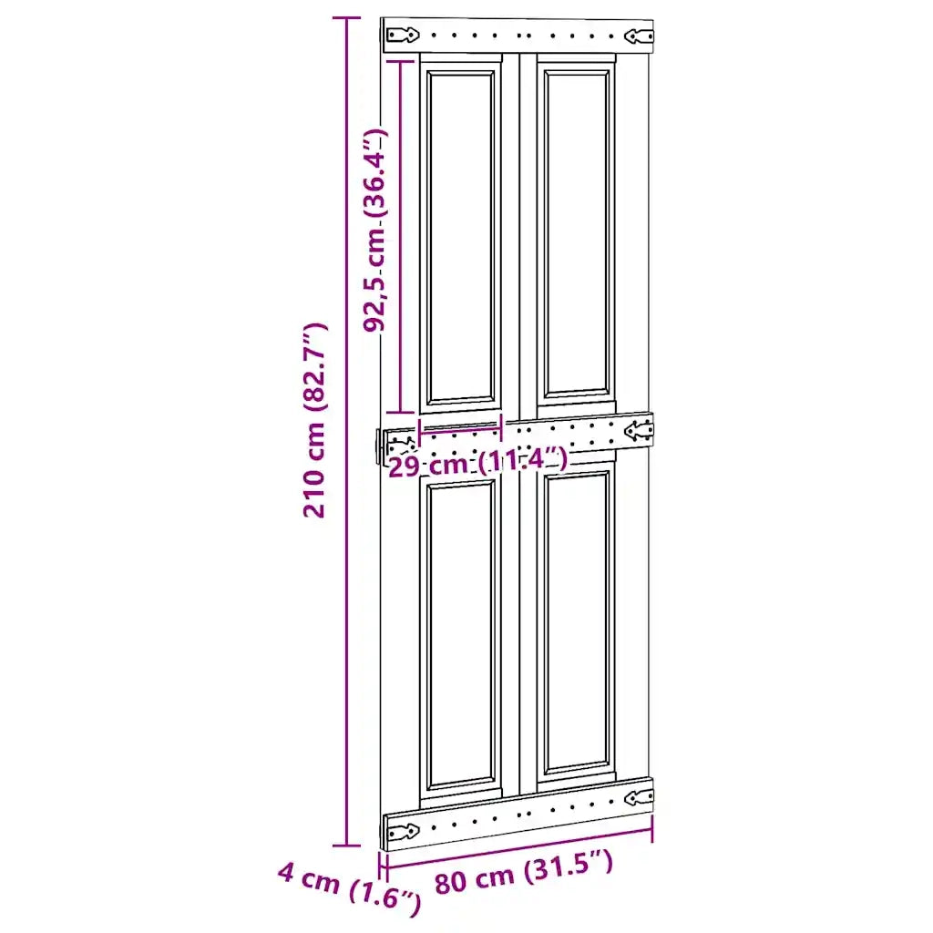 Porta del fienile Corona 80 x 210 cm Legno Massello di Pino
