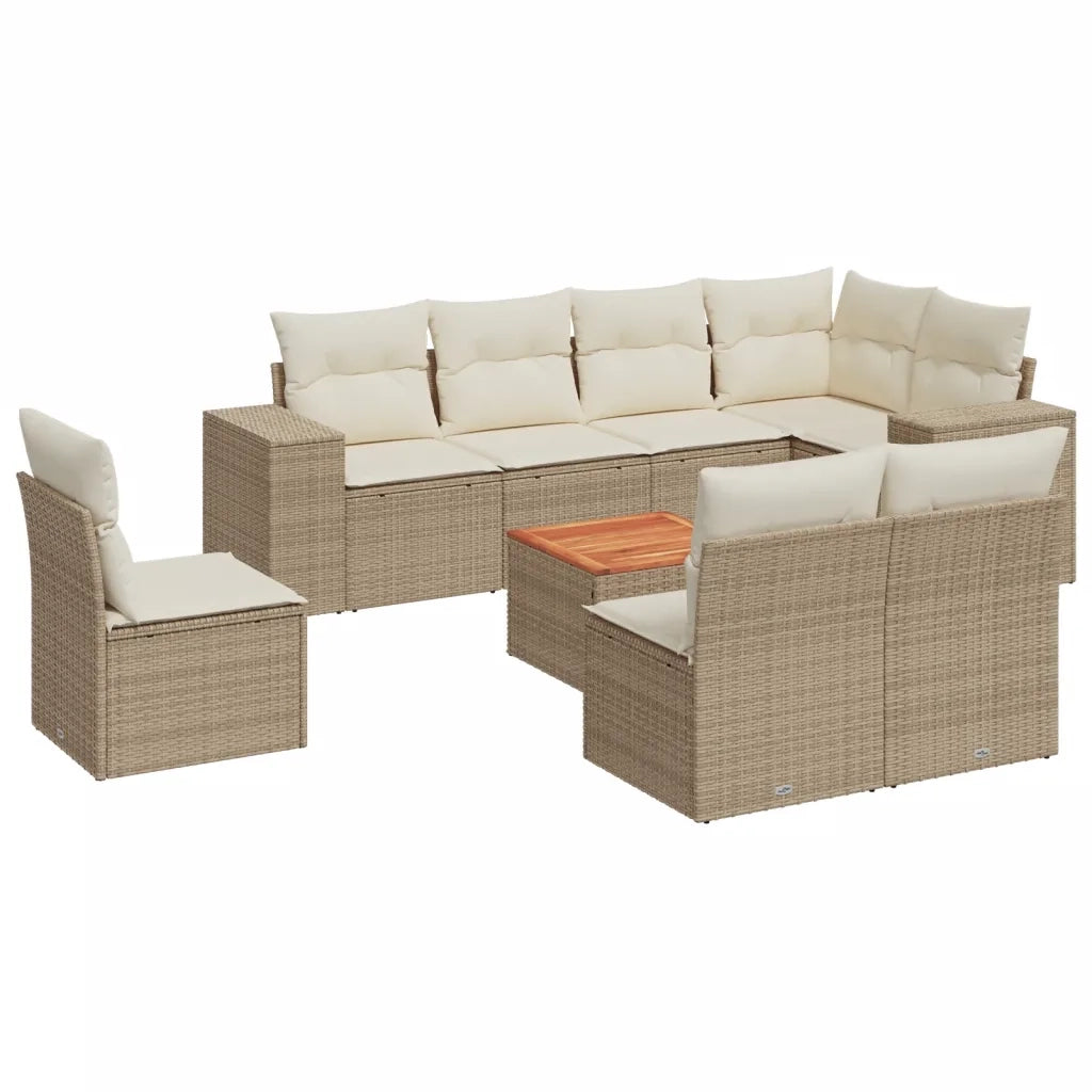 Set Divano da Giardino 9 pz con Cuscini Beige in Polyrattan 3257815