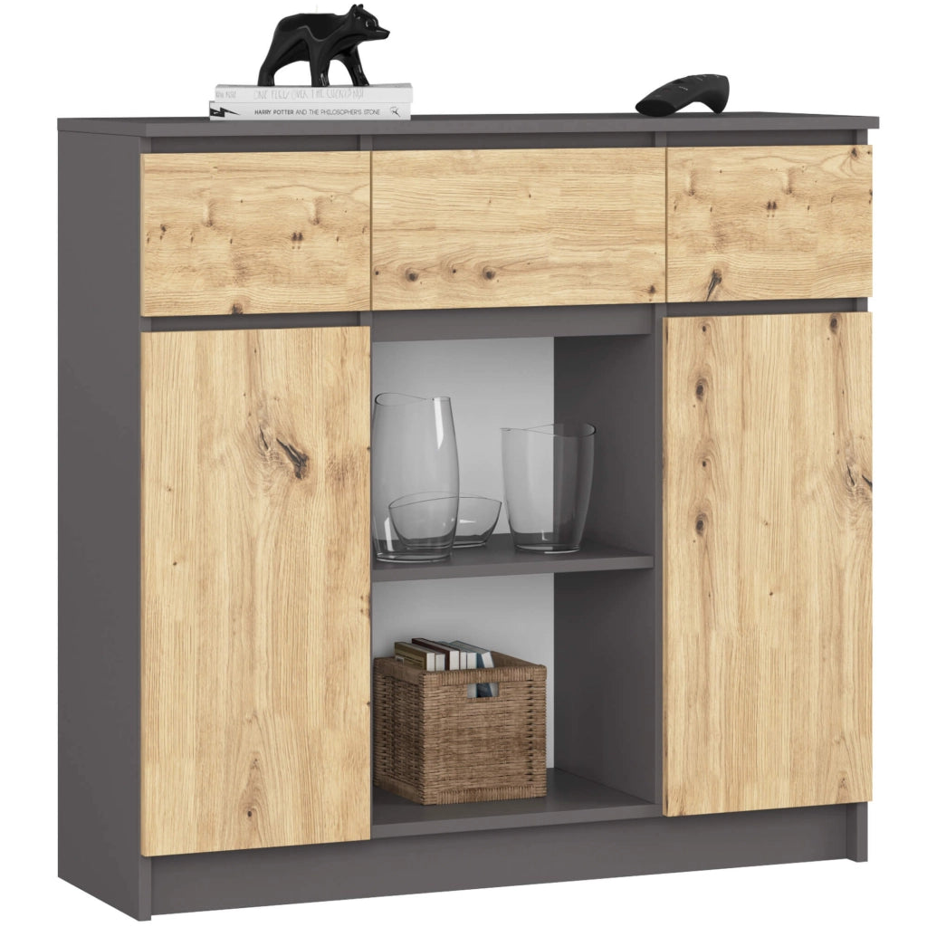 Cassettiera AKORD K100 Grigio Grafite 101 cm 2 ante 3 cassetti inserto frontale Quercia Artigiana 101x35x98 cm