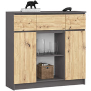 Cassettiera AKORD K100 Grigio Grafite 101 cm 2 ante 3 cassetti inserto frontale Quercia Artigiana 101x35x98 cm