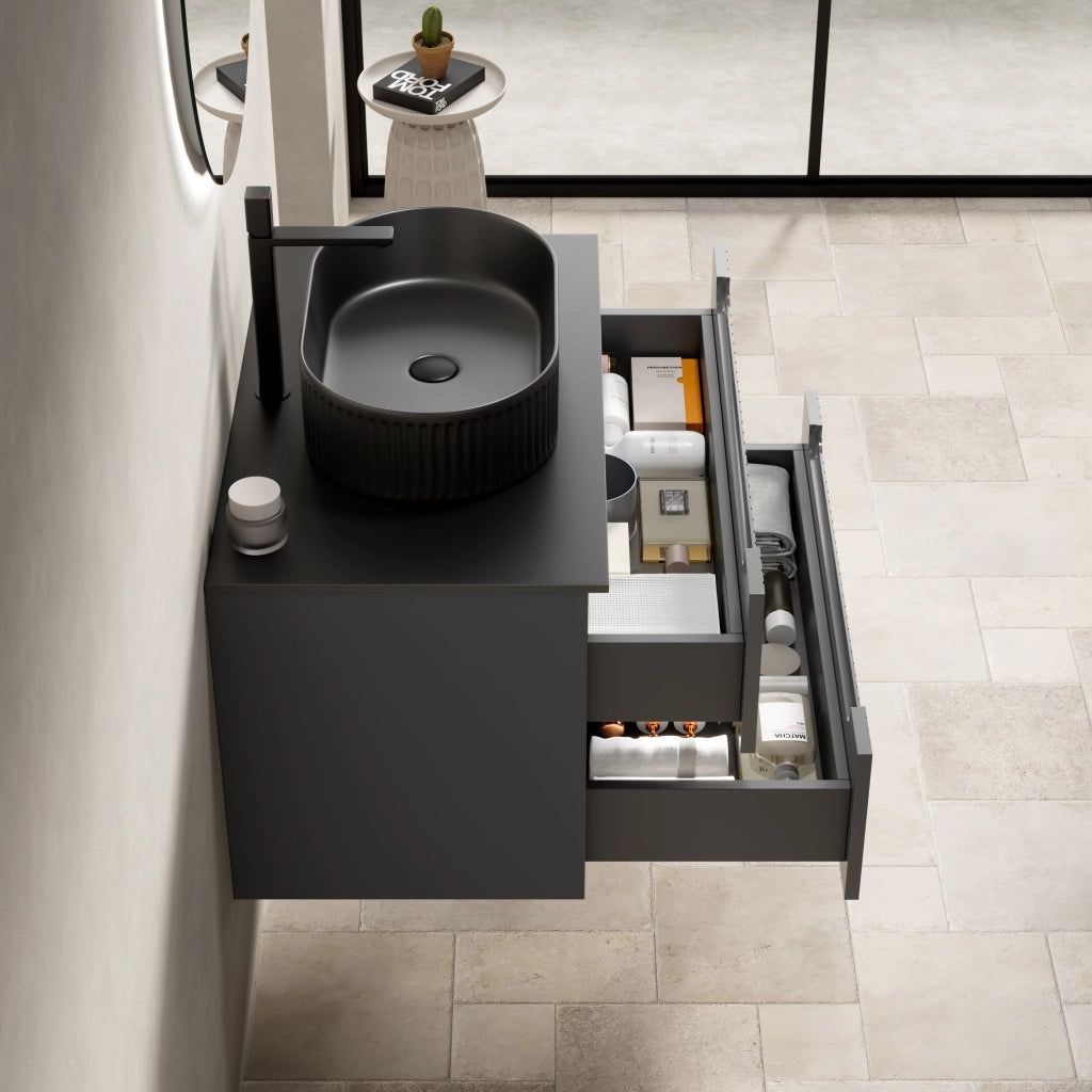 Mobile bagno sospeso con 2 cassetti e lavabo ovale in ceramica con chiusura ammortizzata per bagno 80×46×62.2 cm