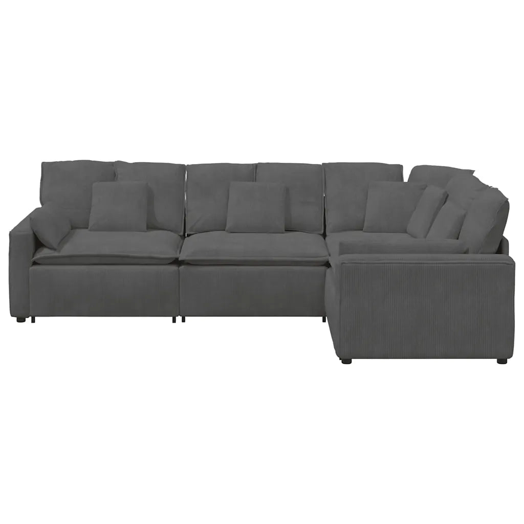 Divano Modulare con Cuscini in Tessuto a Coste Grigio Scuro 3321168