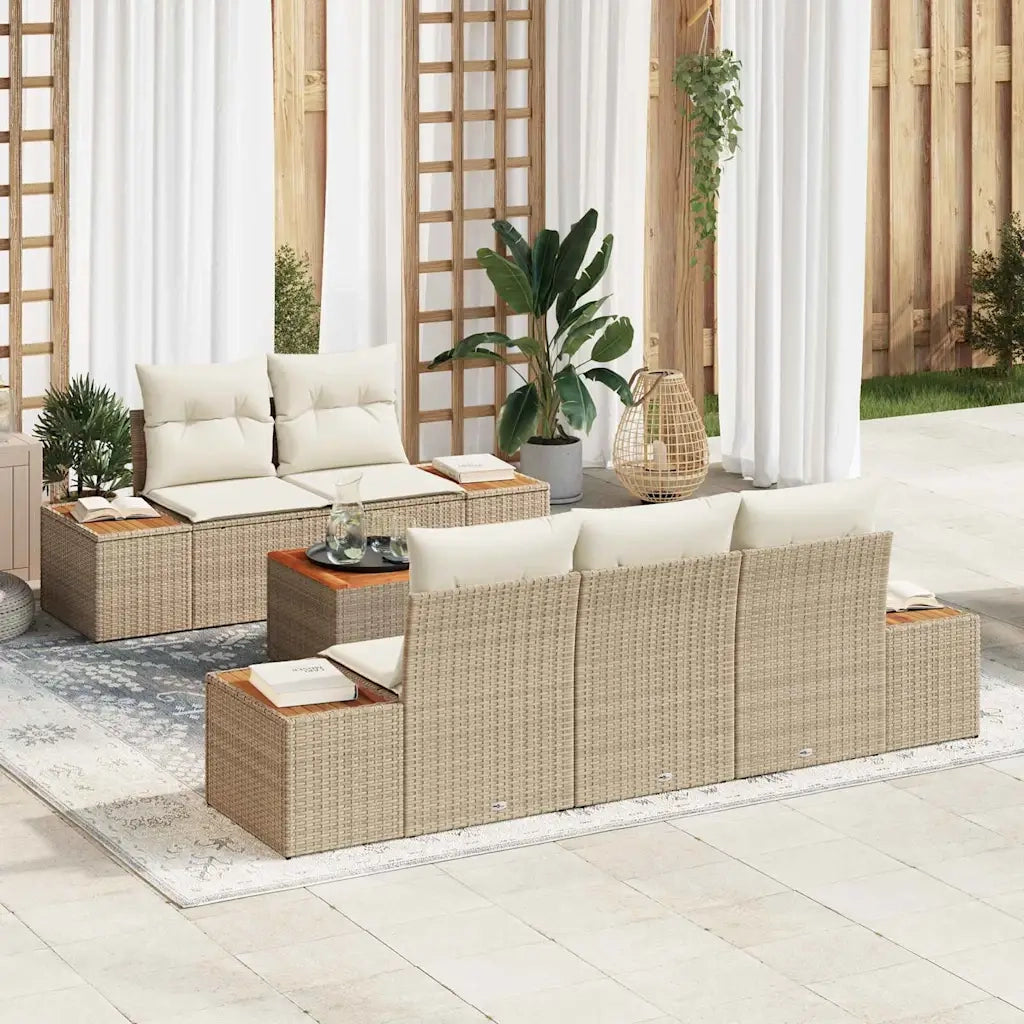 Set Divano da Giardino con cuscino 6 pcs Beige Poly Rattan