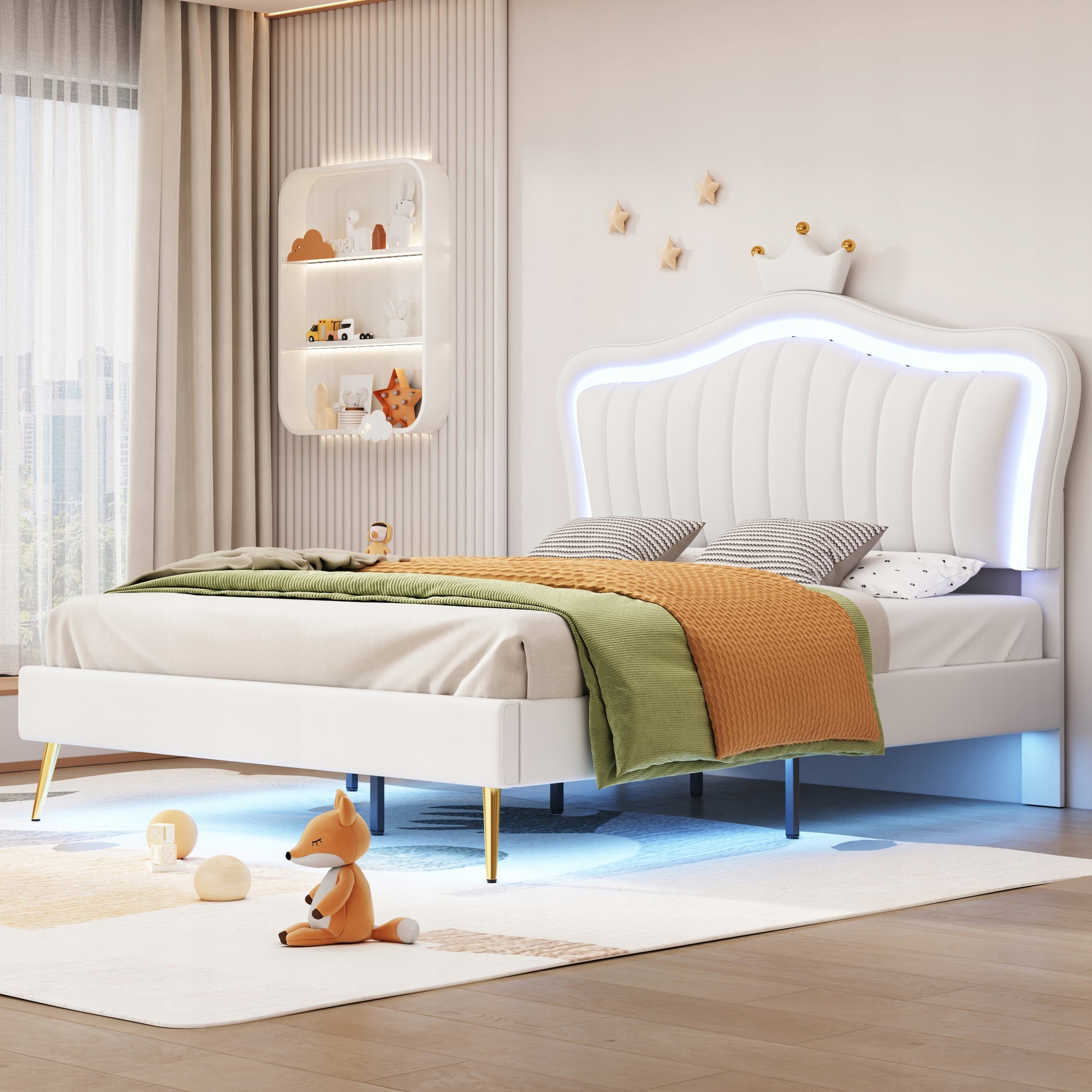 Letto imbottito con LED - Xylo - 140x200 - Bianco