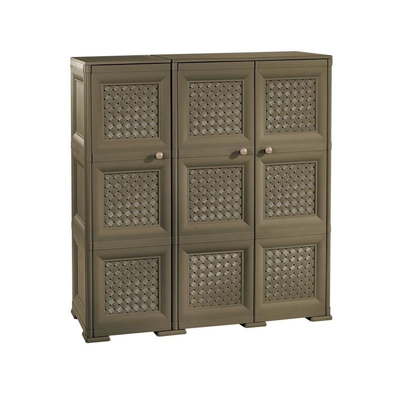ARMADIO 3 ANTE WENGÉ 118X43X125 CM CON PUNTALI E ANTE TRAFORATE – CONTENITORE VERTICALE SALVASPAZIO PER ZONA LIVING