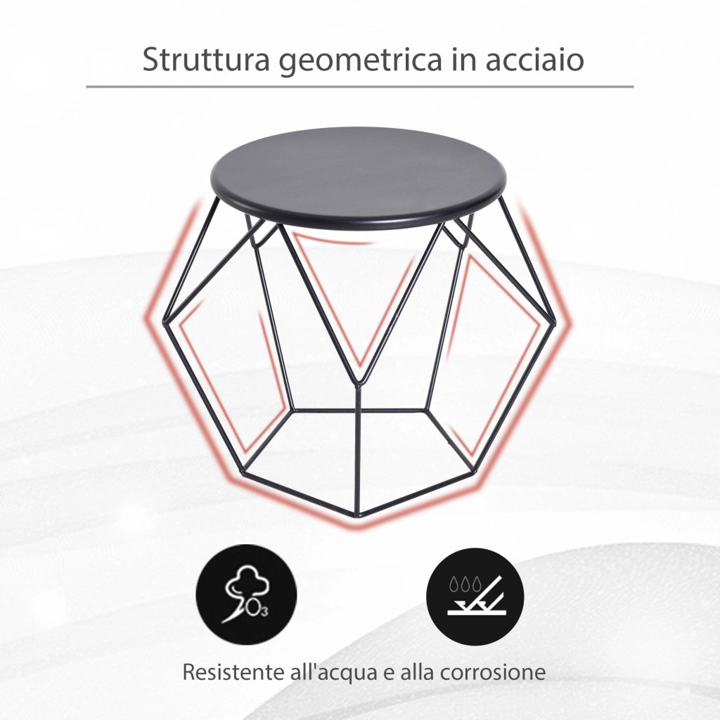 Tavolino Geometrico di Design in Acciaio Nero 54x54x44 cm