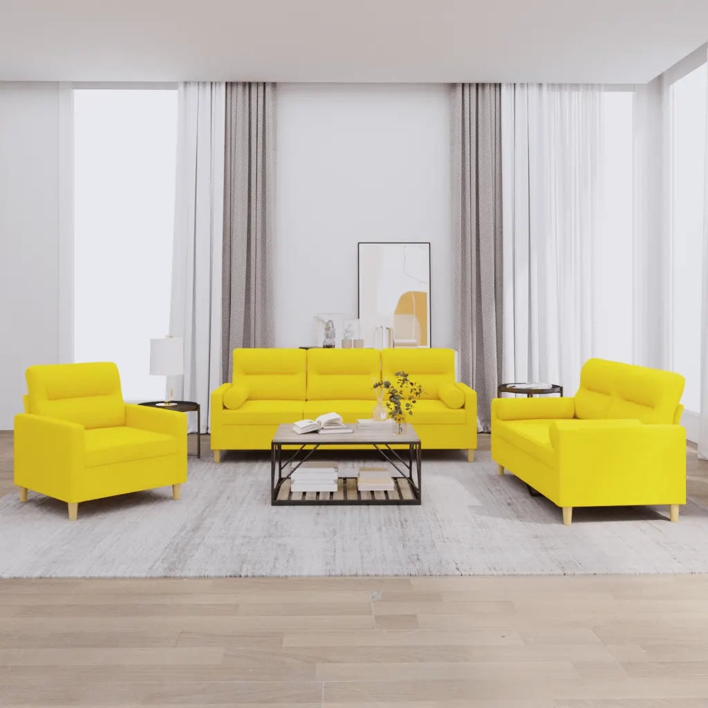 Set di Divani 3 pz con Cuscini Giallo Chiaro in Tessuto 3201557