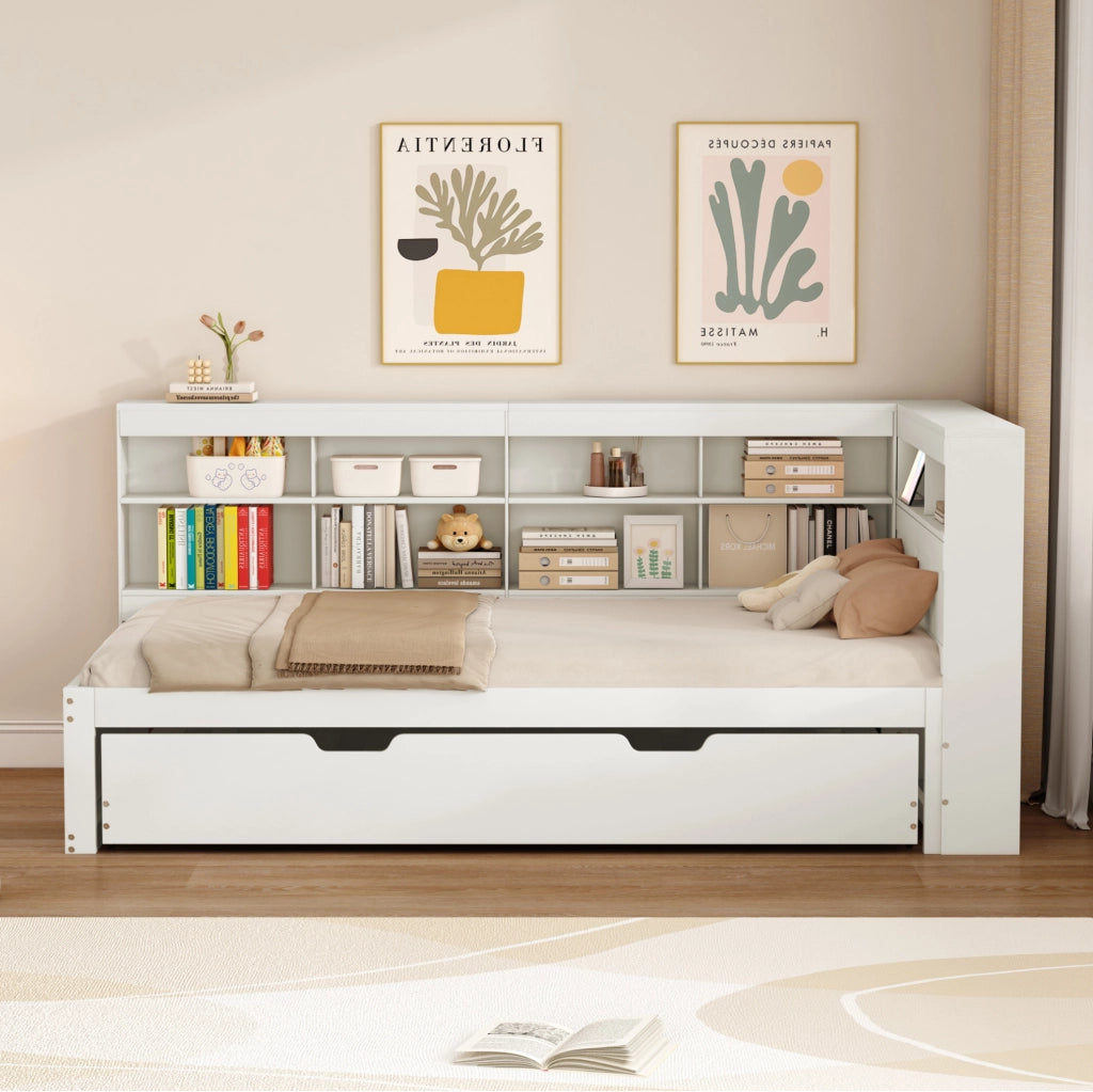 Divano letto multifunzionale con letto estraibile 90x200 cm; USB; bianco