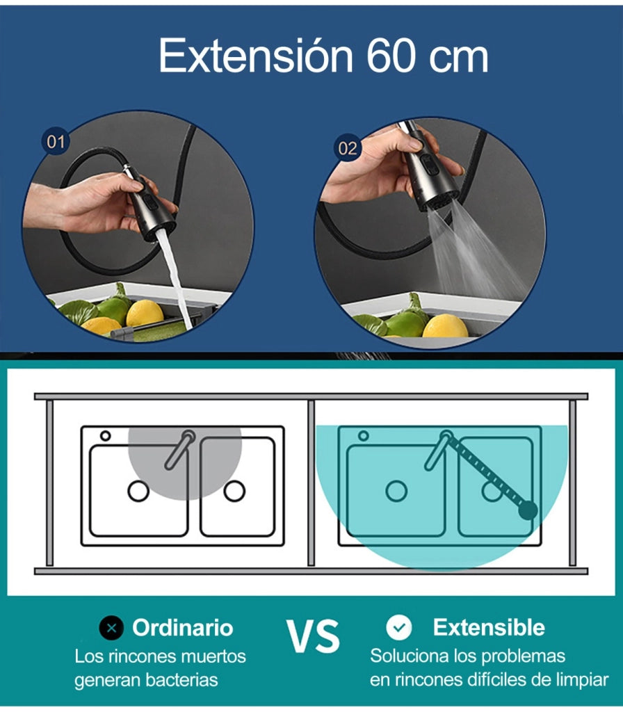 Rubinetto Cucina LH-118 | Ottone Antibatterico | Bocca Estraibile 3 Modi