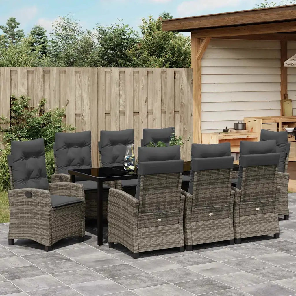 Set da Pranzo per Giardino con cuscino 9 pcs Grigio polyrattan 3380392