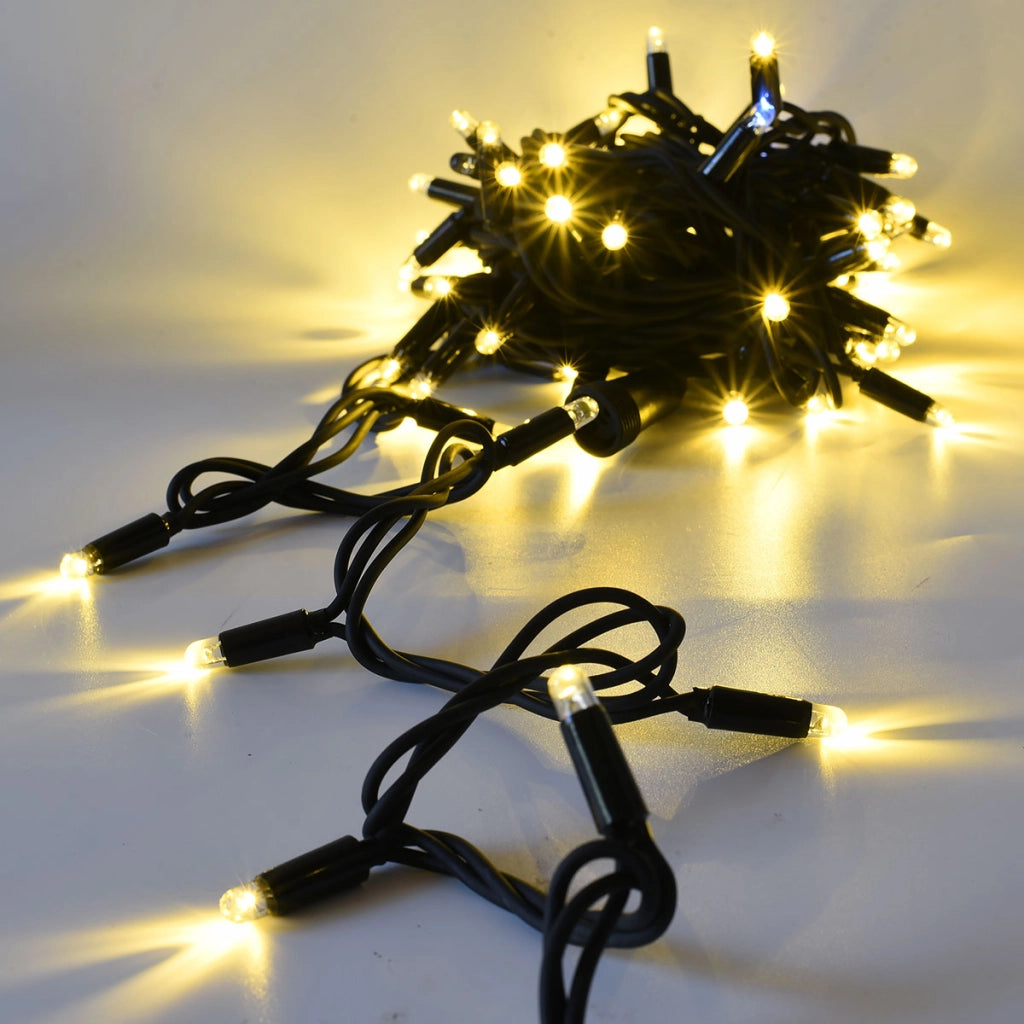 CATENA LUMINOSA PROFESSIONALE 100 MAXI-LED F8 CAVO NERO LUCE CALDA FISSA E BIANCA INTERMITTENTE - IDEALE PER FESTE MATRIMONI E GIARDINI