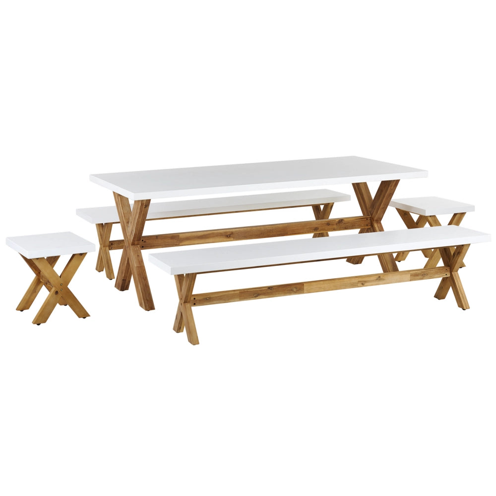 Set da esterno con tavolo in cemento grigio 2 panche 2 sgabelli stile moderno industriale