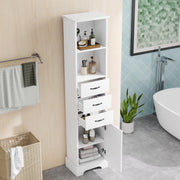 Armadietto da bagno con 3 cassetti, vani aperti e ripiano regolabile in MDF laccato, bianco, 38 × 26 × 172,5 cm