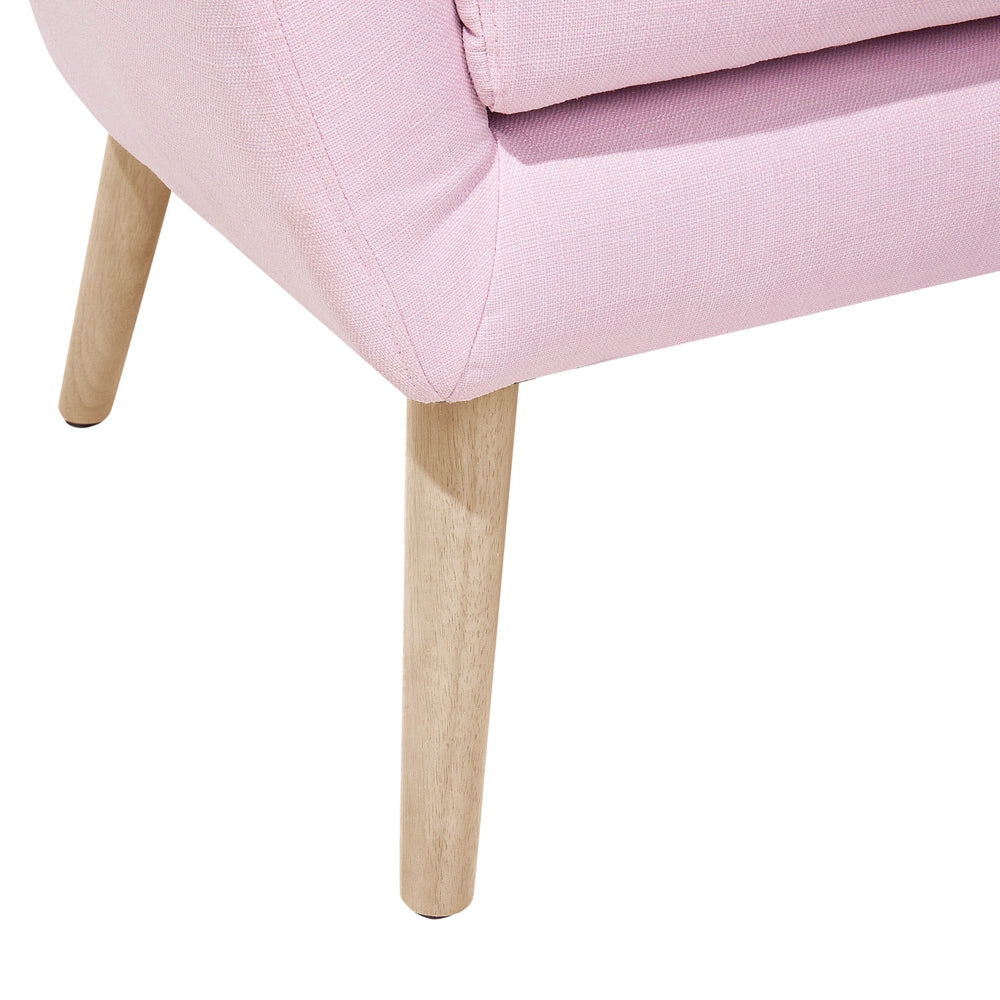Poltrona Tessuto Rosa Bottone Schienale Gambe Legno Gomma Moderna