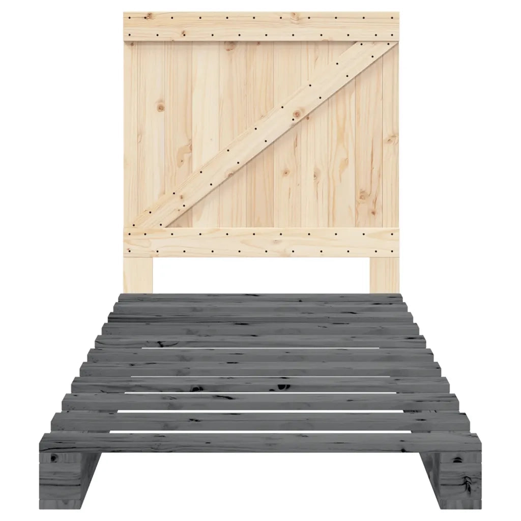 Giroletto con Testiera Grigio 90x200 cm Legno Massello di Pino