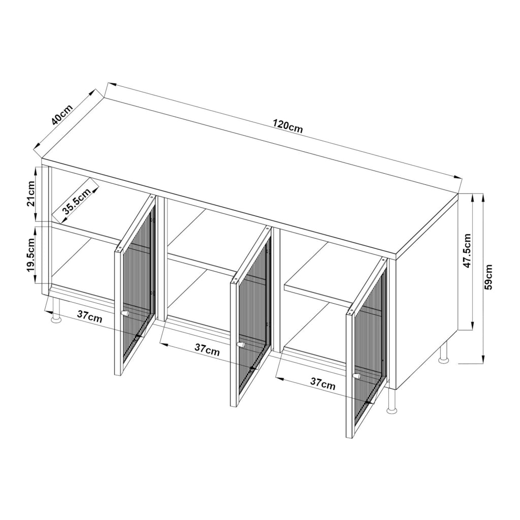 Mobile TV in Acciaio Lindau con Vetrina 120x40x59 cm Bianco Crema [en.casa]