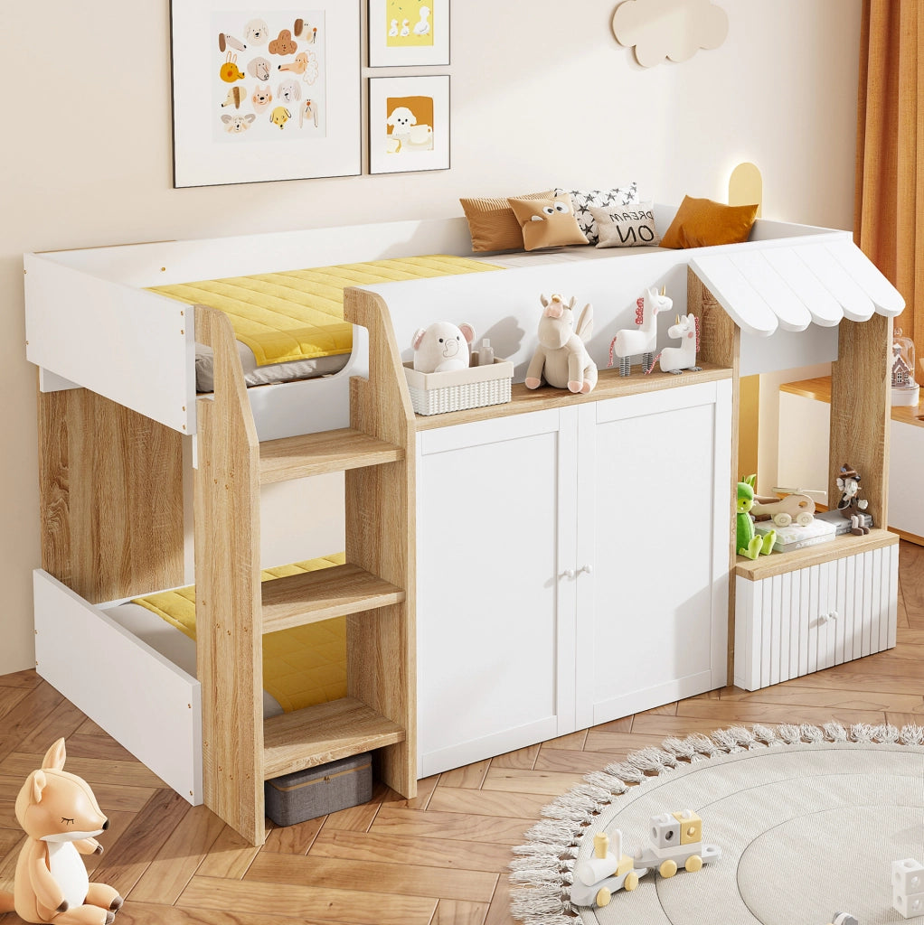 Letto a soppalco per bambini 90x200 cm bianco e legno