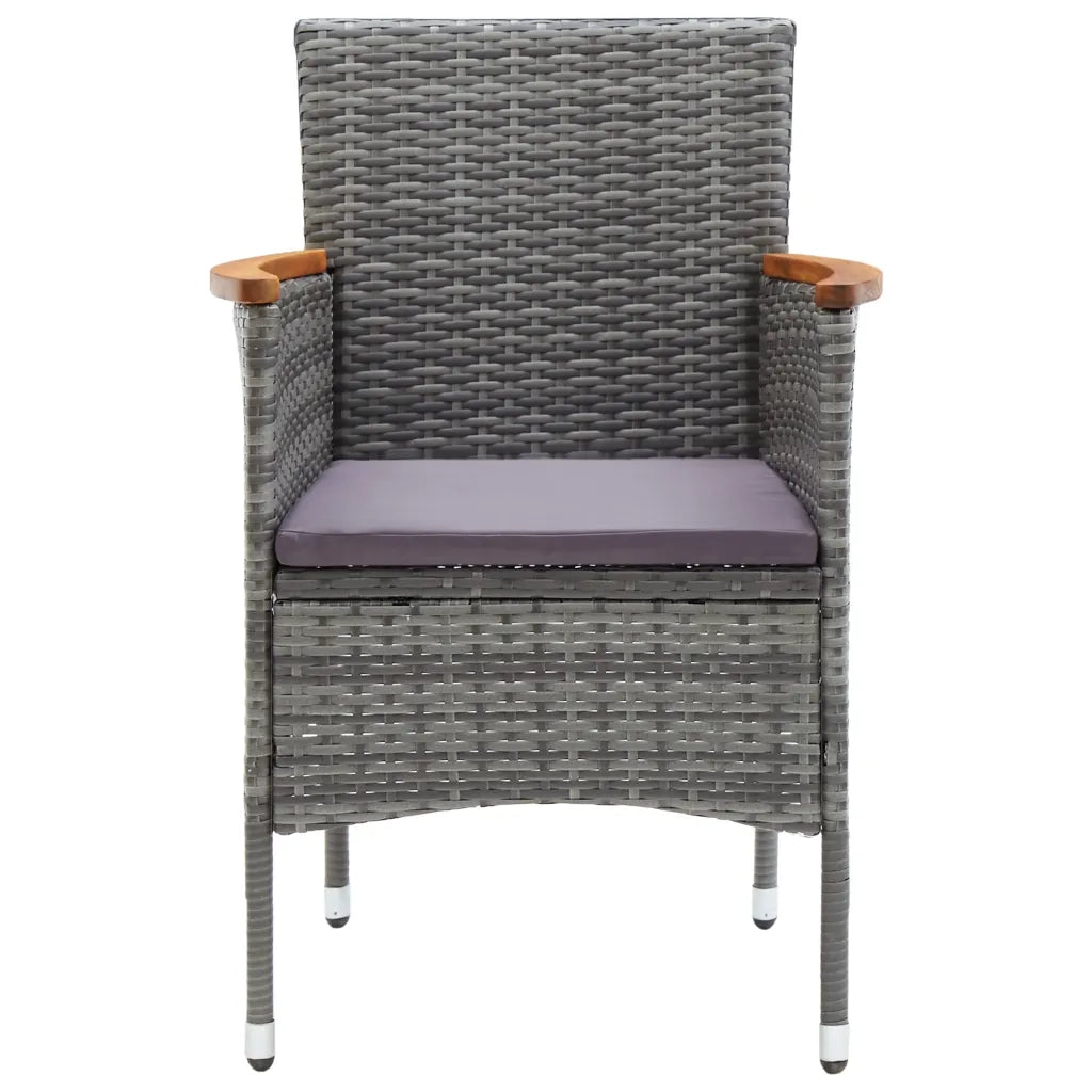 Set Bistrot Giardino 3 pz Polyrattan e Vetro Temperato Grigio