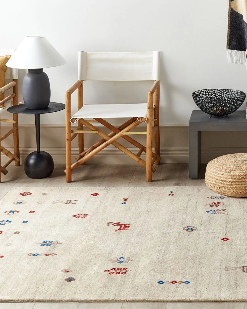 Tappeto Gabbeh di lana beige motivo floreale 160 x 230 cm soggiorno camera da letto
