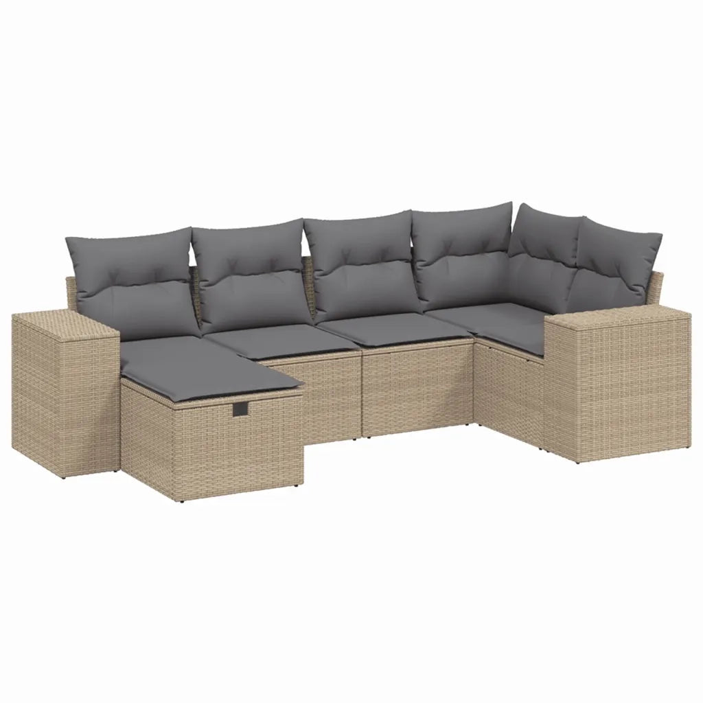Set Divano da Giardino 6 pz con Cuscini Beige Misto Polyrattancod mxl 116357