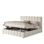 Letto Contenitore Matrimoniale 200x200 cm; idraulico; con Testiera in Bouclé Bianco