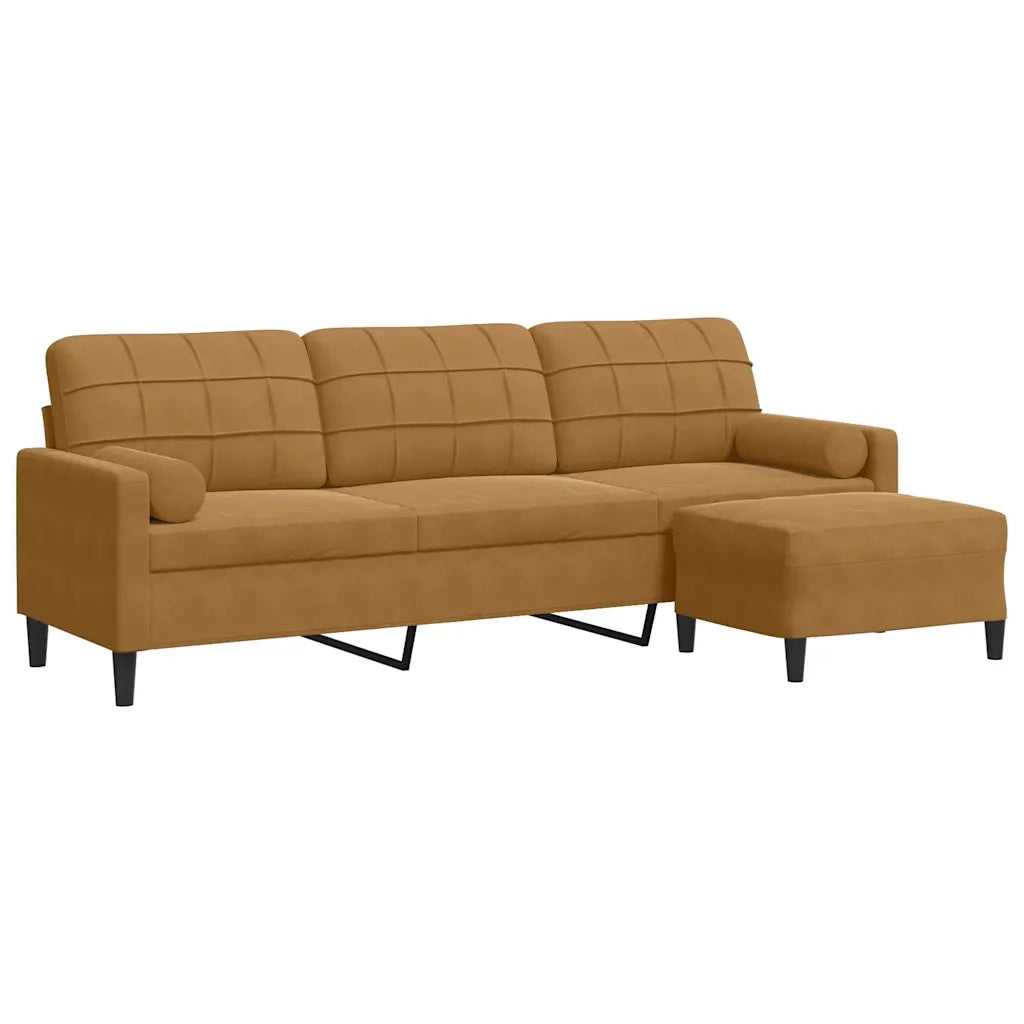 Divano a 3 Posti con Poggiapiedi Marrone 210cm in Velluto 3278284