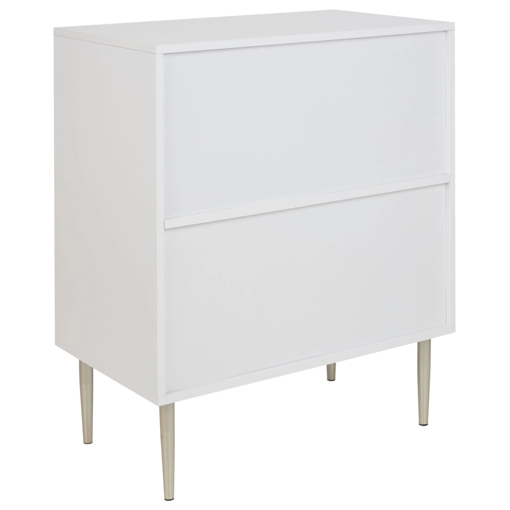 Credenza MDF bianco 2 ante 2 ripiani Gambe in metallo Maniglie elegante classico