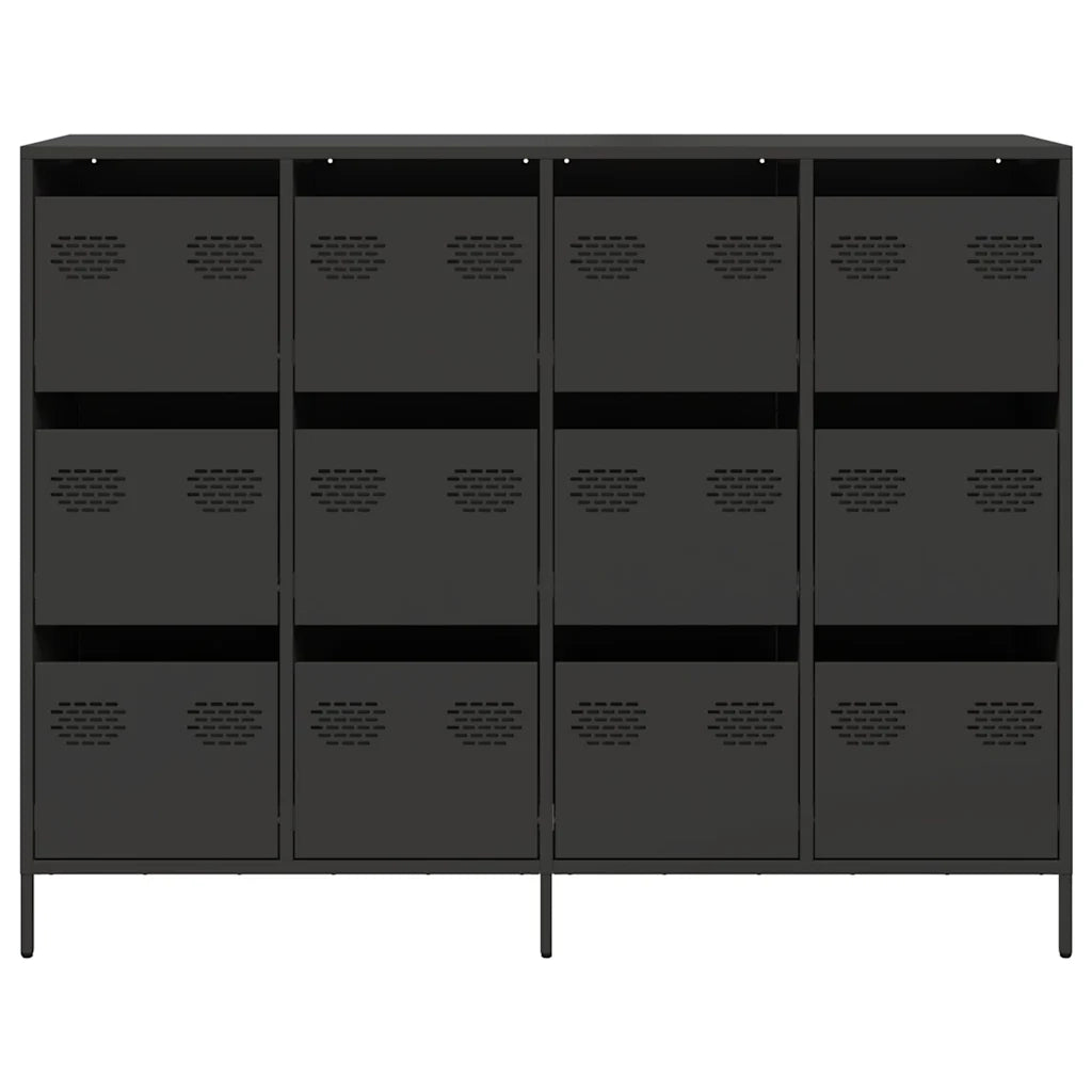 Credenza Nera 135x39x103,5 cm in Acciaio Laminato a Freddo