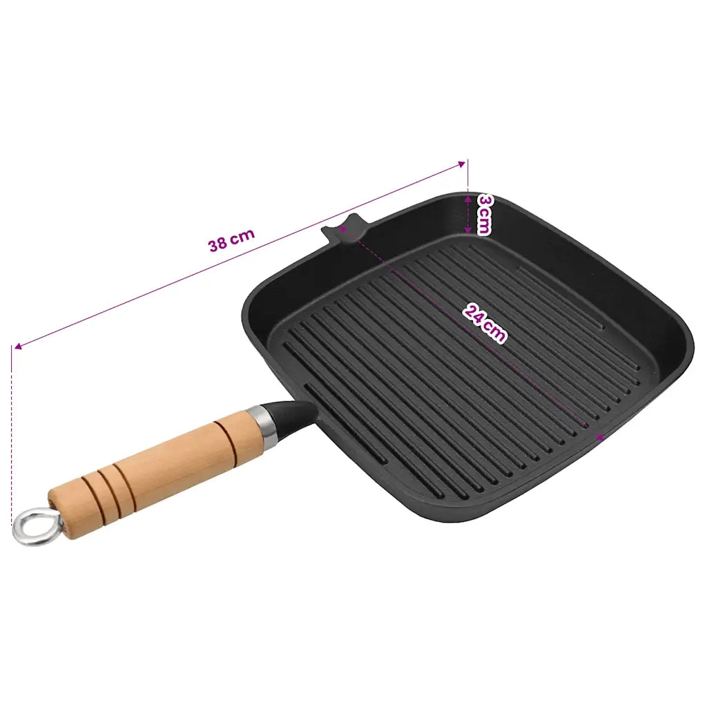 Padella Tegame Griglia in Ghisa con Manico in Legno 20x20 cm CFW5799372