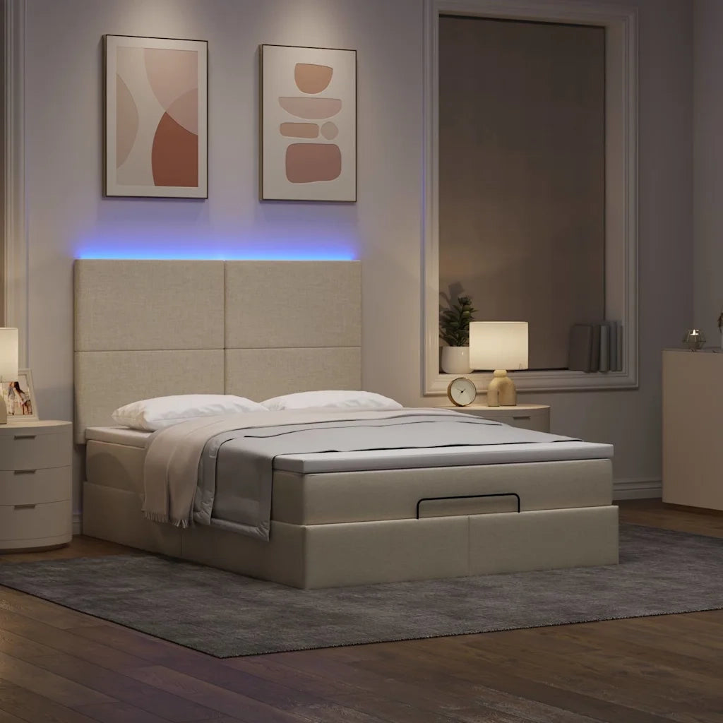Struttura Letto Pouf con Materasso Crema 140x190 cm in Tessuto 3313925