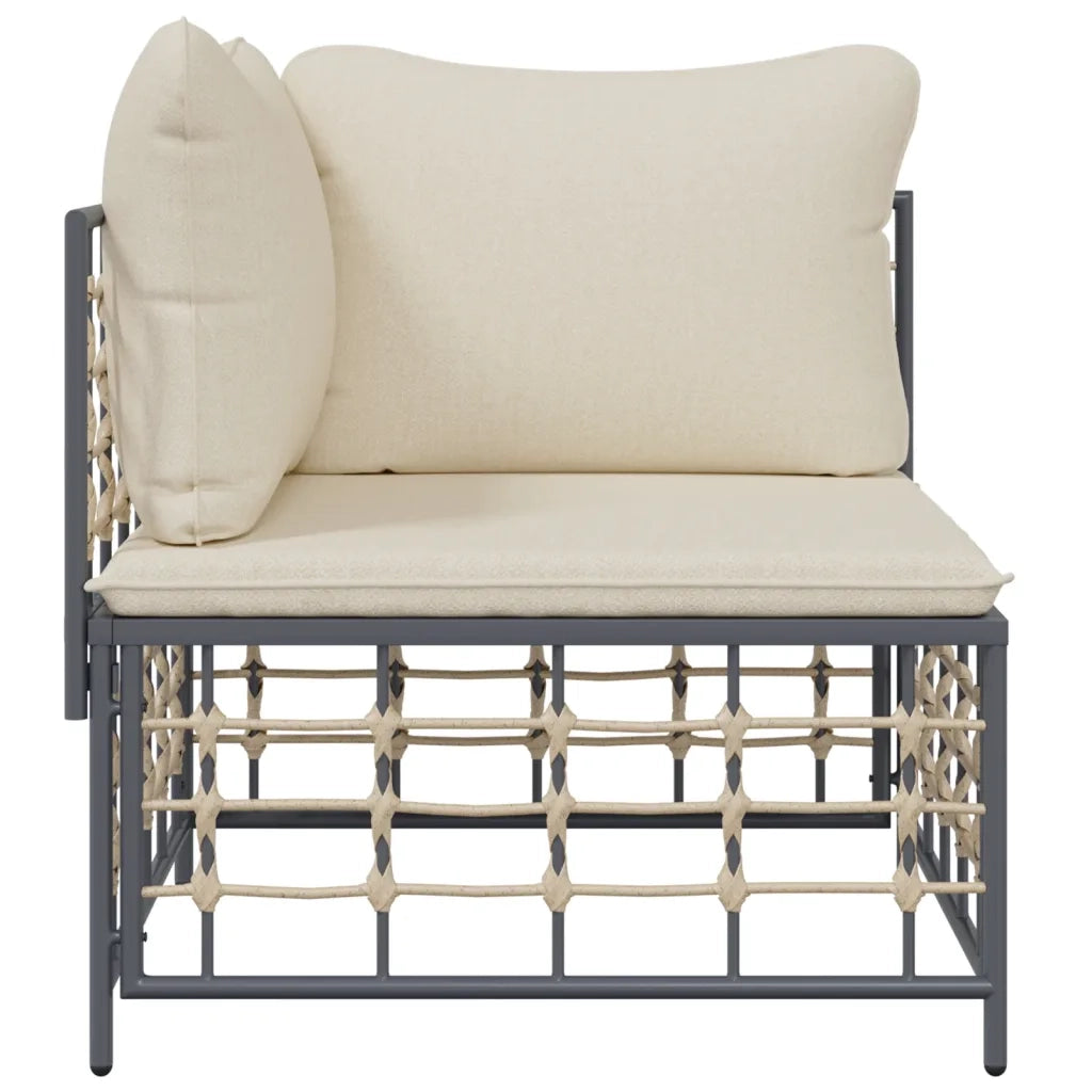 Divano Angolare da Giardino con Cuscini-Sofa da Giardino-Divanetto da esterno in Polyrattan Beige