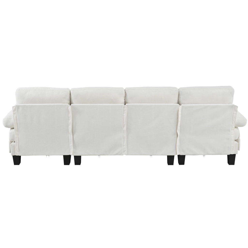 Divano Letto 4 Posti a U con Chaise Longue in Velluto ¨C MINIMAL ¨C Beige
