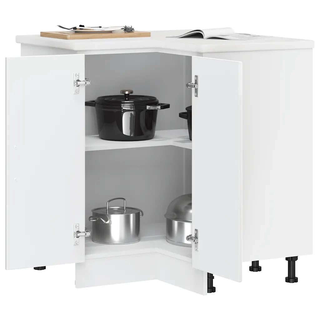 Mobile Base ad Angolo Cucina Kalmar Bianco Lucido in Truciolato