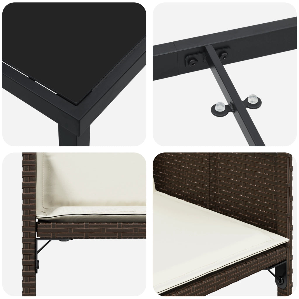 Set da pranzo da giardino 5 pezzi con cuscini Marrone Rattan Polimerico
