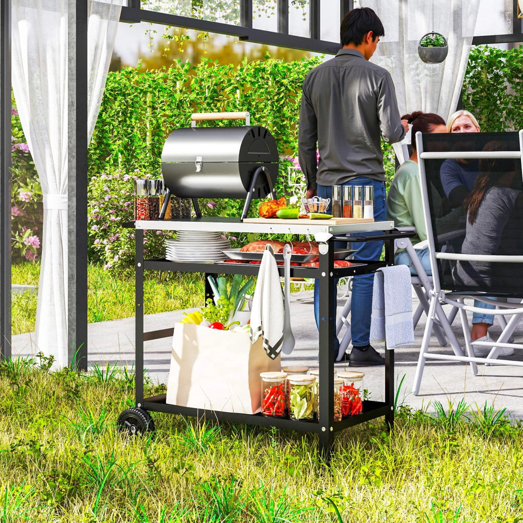 Carrello da Grill 3 Piani con Piano di Lavoro ¨C zephmum ¨C Nero 100x52x80cm