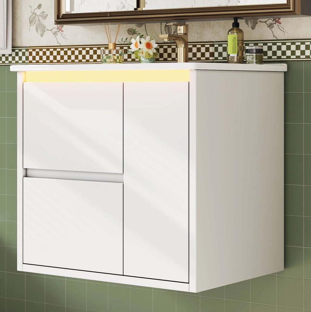Mobile lavabo sospeso bianco con lavabo integrato e LED sensore