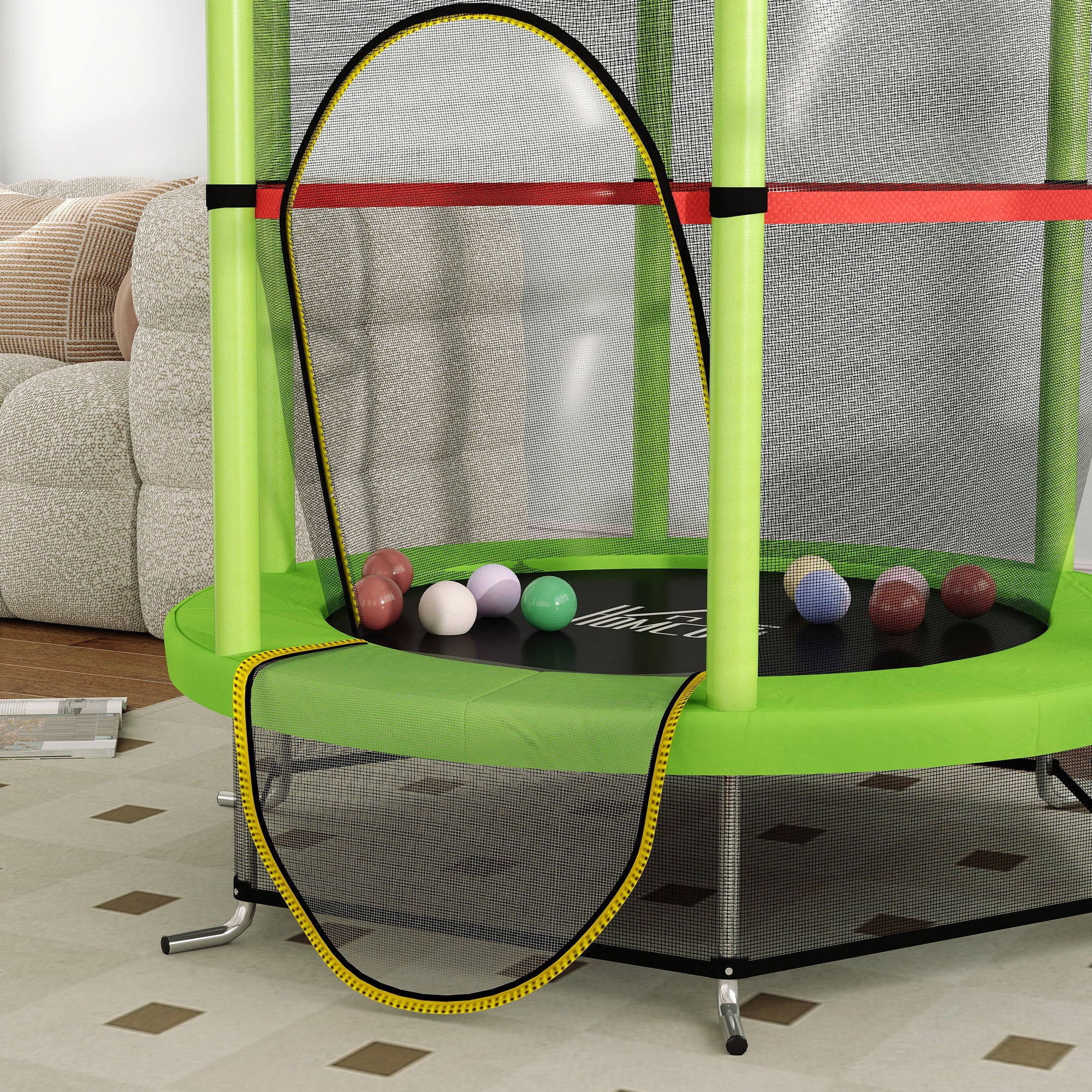Tappeto Elastico per Bambini 3-6 Anni Ø140x190 cm con Rete di Protezione Verde e Nero