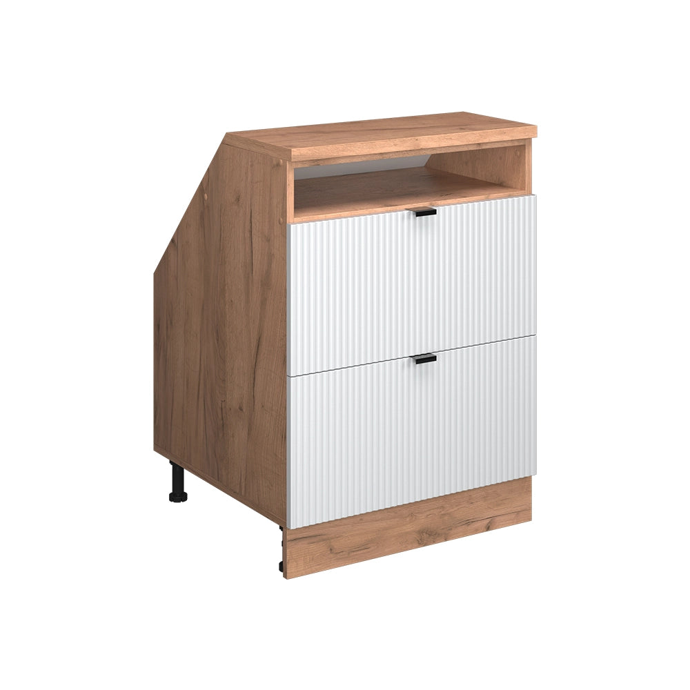 Mobile cucina sottotetto R-Line Ondulazione bianca/Rovere dorato 60 cm con 2 cassetti, carcassa 60 cm profondità Vicco