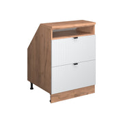 Mobile cucina sottotetto R-Line Ondulazione bianca/Rovere dorato 60 cm con 2 cassetti, carcassa 60 cm profondità Vicco