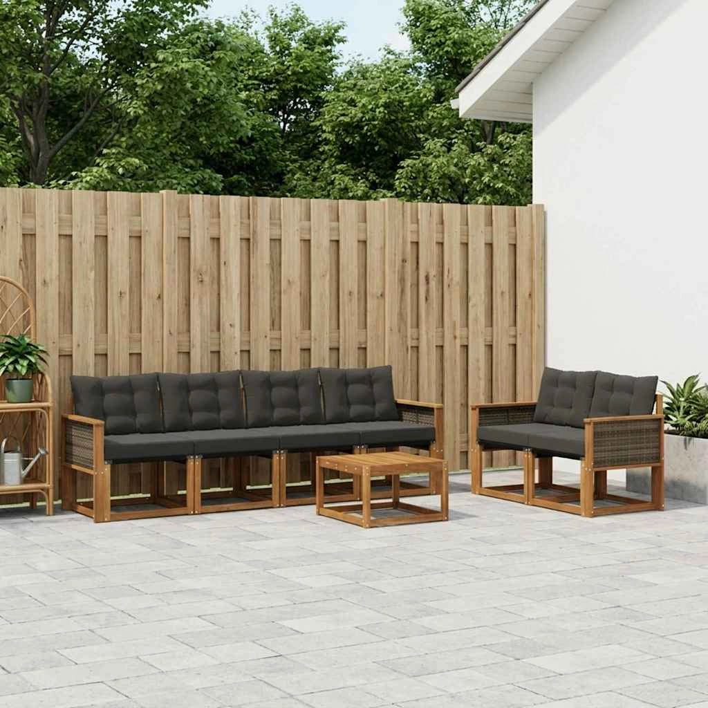Set di divani da esterno 7 pz Naturale e Nero 3381788