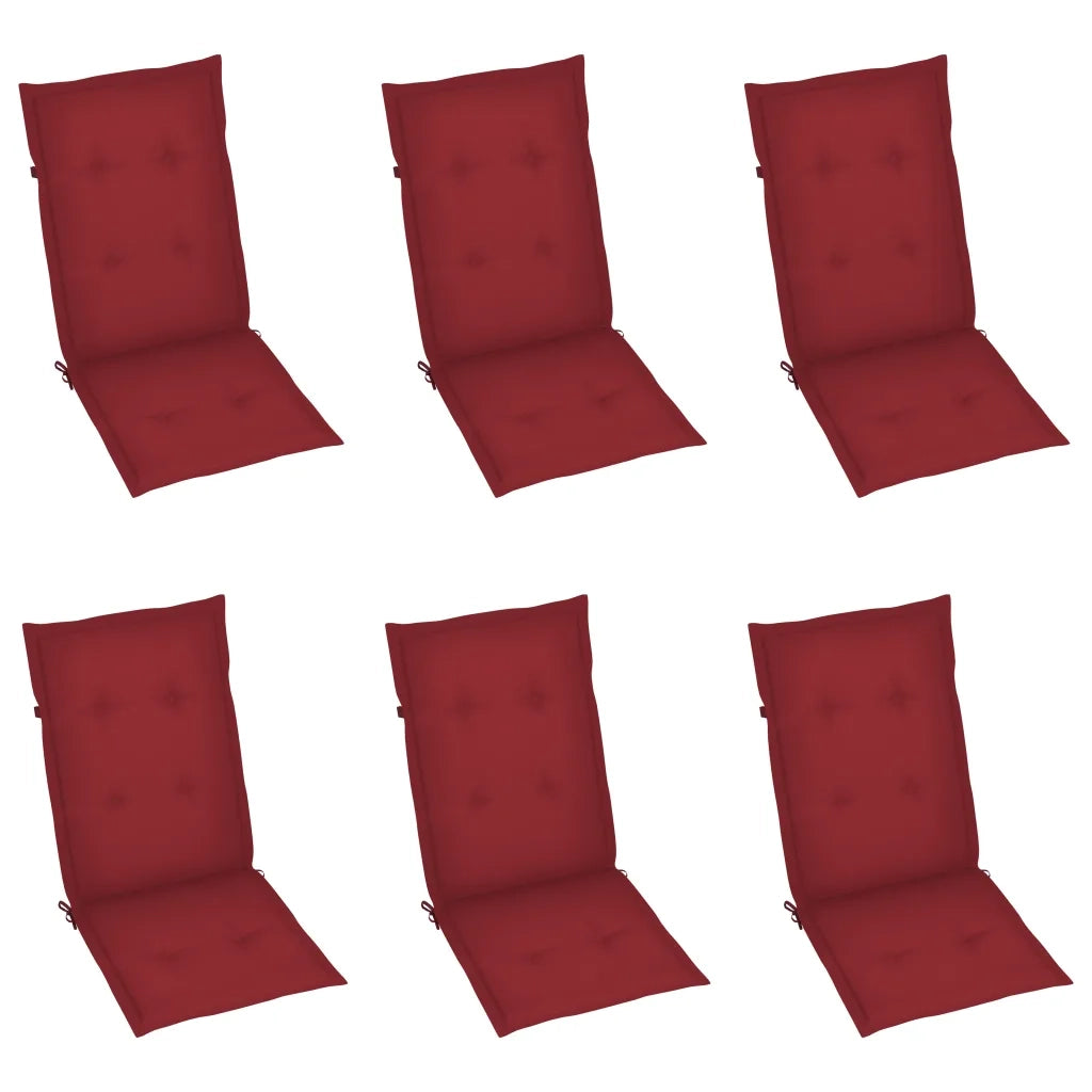 Sedie da Giardino 6 pz con Cuscini Rosso Vino Massello di Teak 3065569