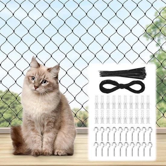 Rete di sicurezza per balconi - resistente ai gatti - protezione da cadute - resistente ai morsi - antiklimhe - inclusa la dotazione di fissaggio 4x3 m - rete di sicurezza per balconi