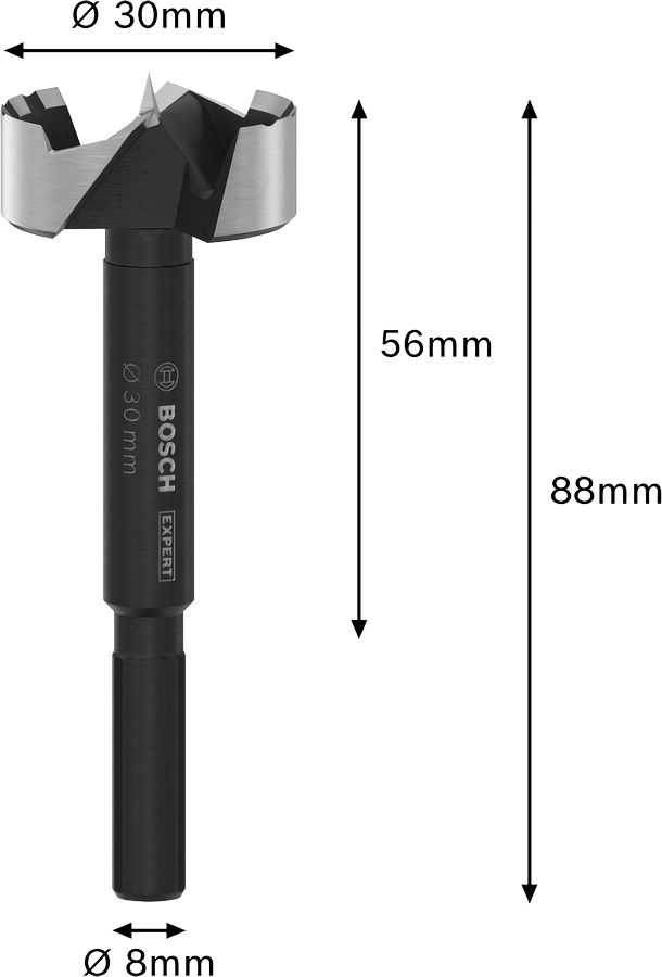 Bosch Forstner EXPERT Wood – Punta per legno 30 mm con tecnologia Bosch Tip per fori puliti