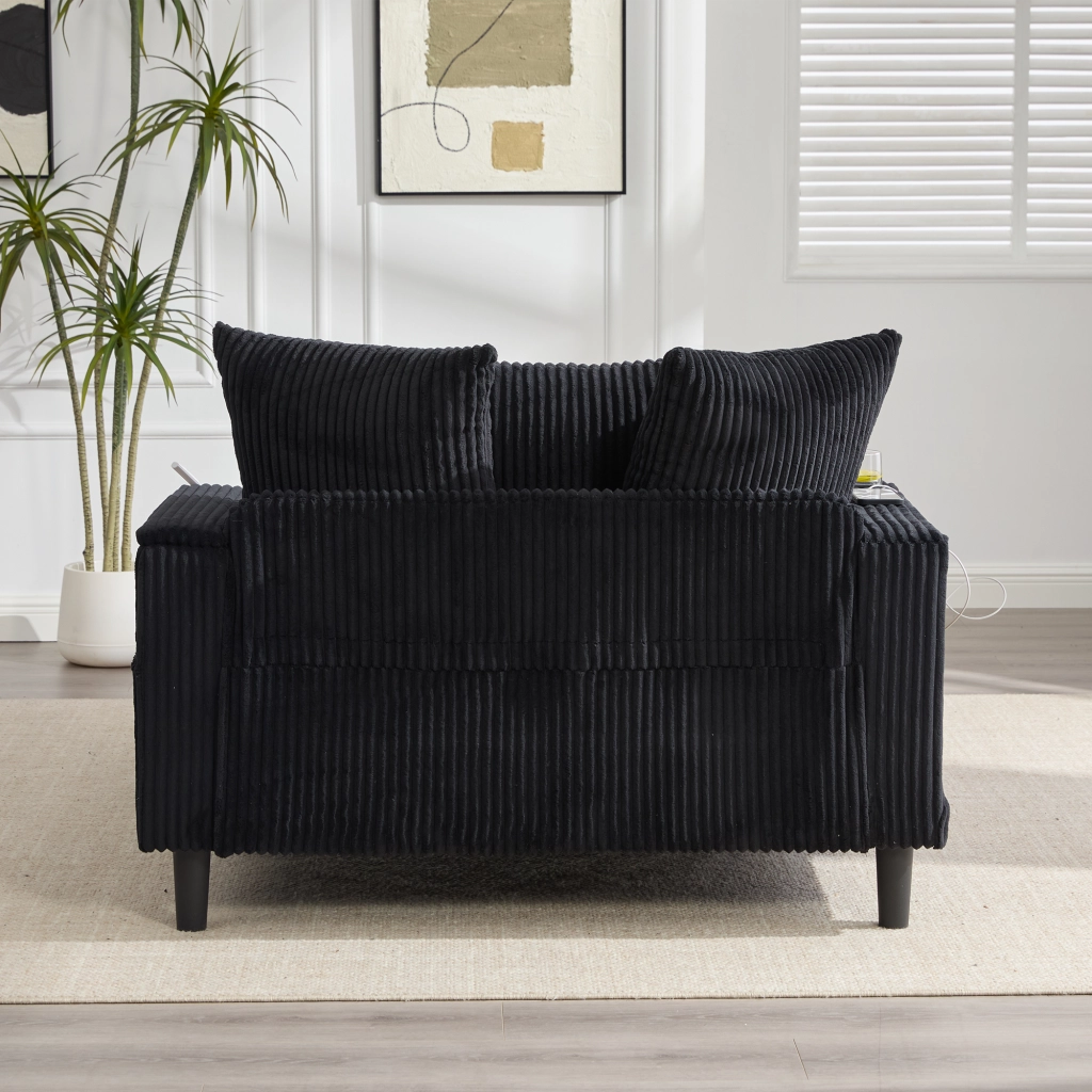 Chaiselongue multifunzione in velluto a coste con porta bicchieri, LED, USB e vano contenitore