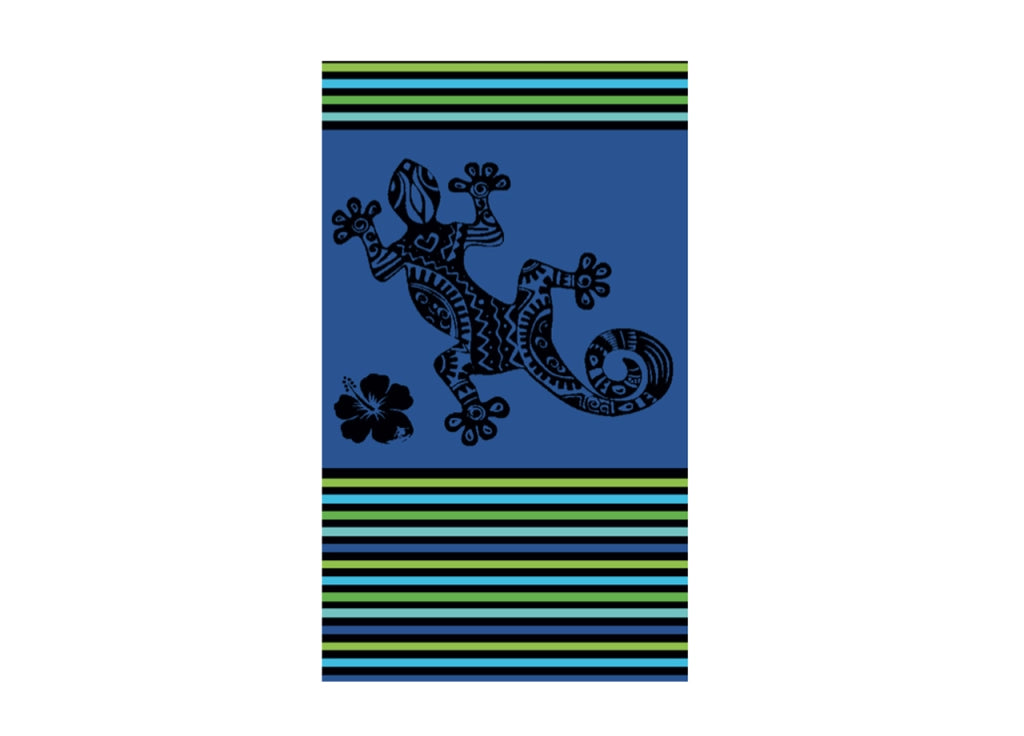 Telo Mare Jacquard In Spugna Disegno Geko Multistripe Colore Blu