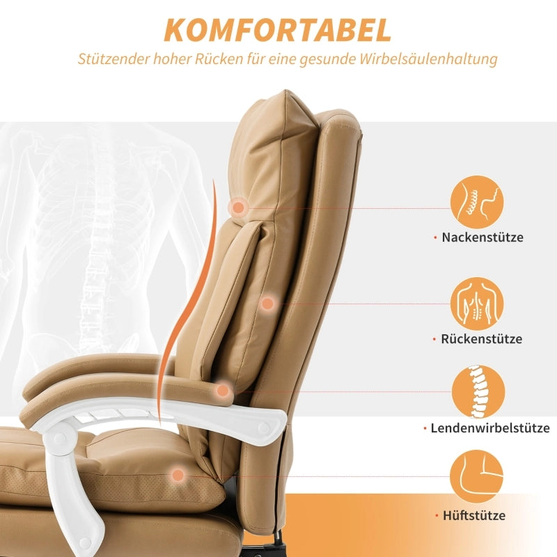 Sedia da ufficio ergonomica reclinabile con poggiapiedi e supporto lombare schienale alto in pelle sintetica marrone