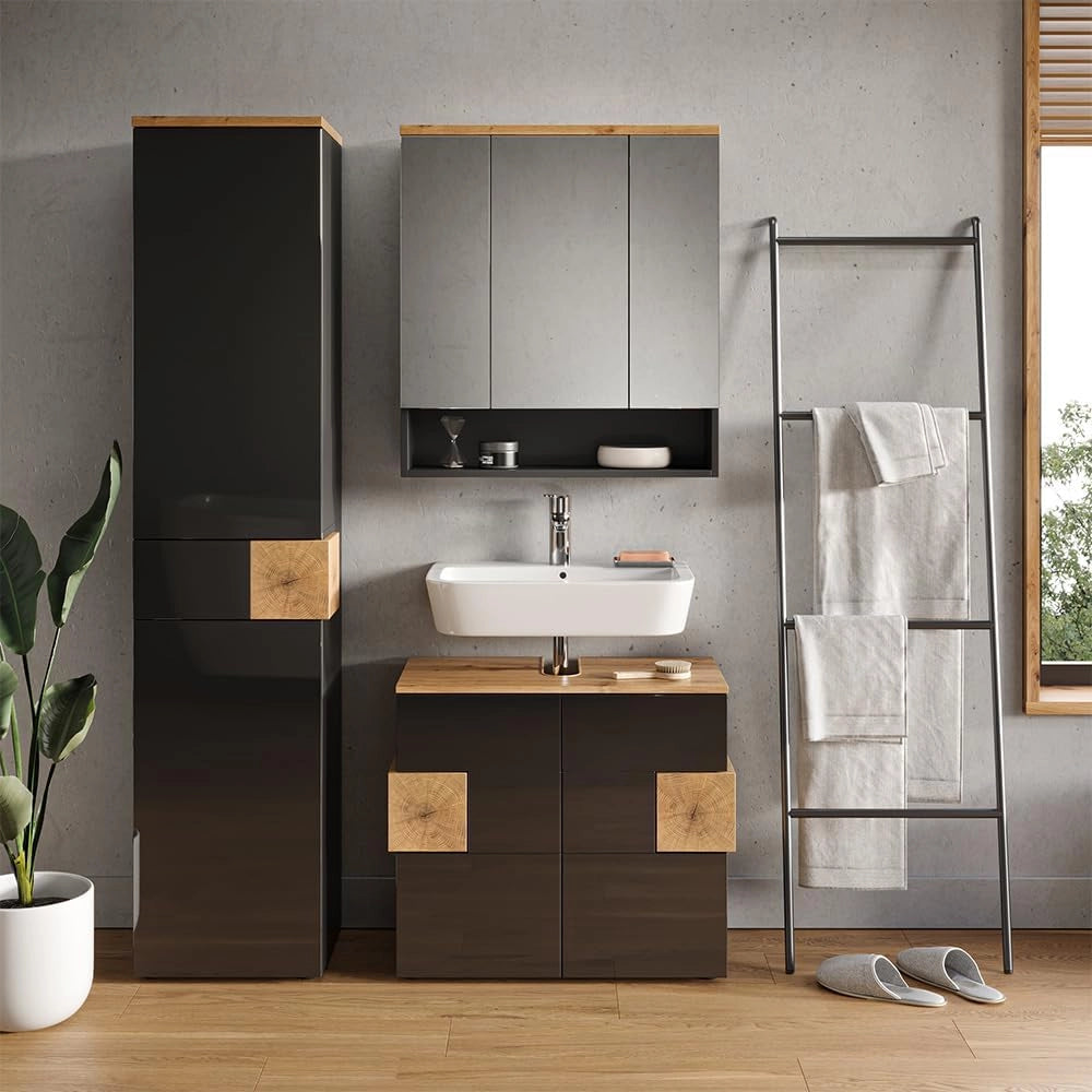 Mobile bagno alto Eden, Antracite, 40 x 184.2 cm, per montaggio a parete con suddivisione interna variabile